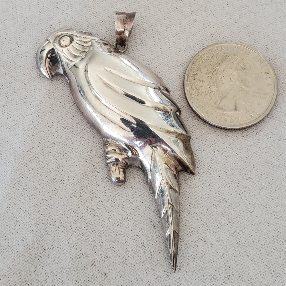 Vintage Unmarked Mexican Sterling Silver Parrot